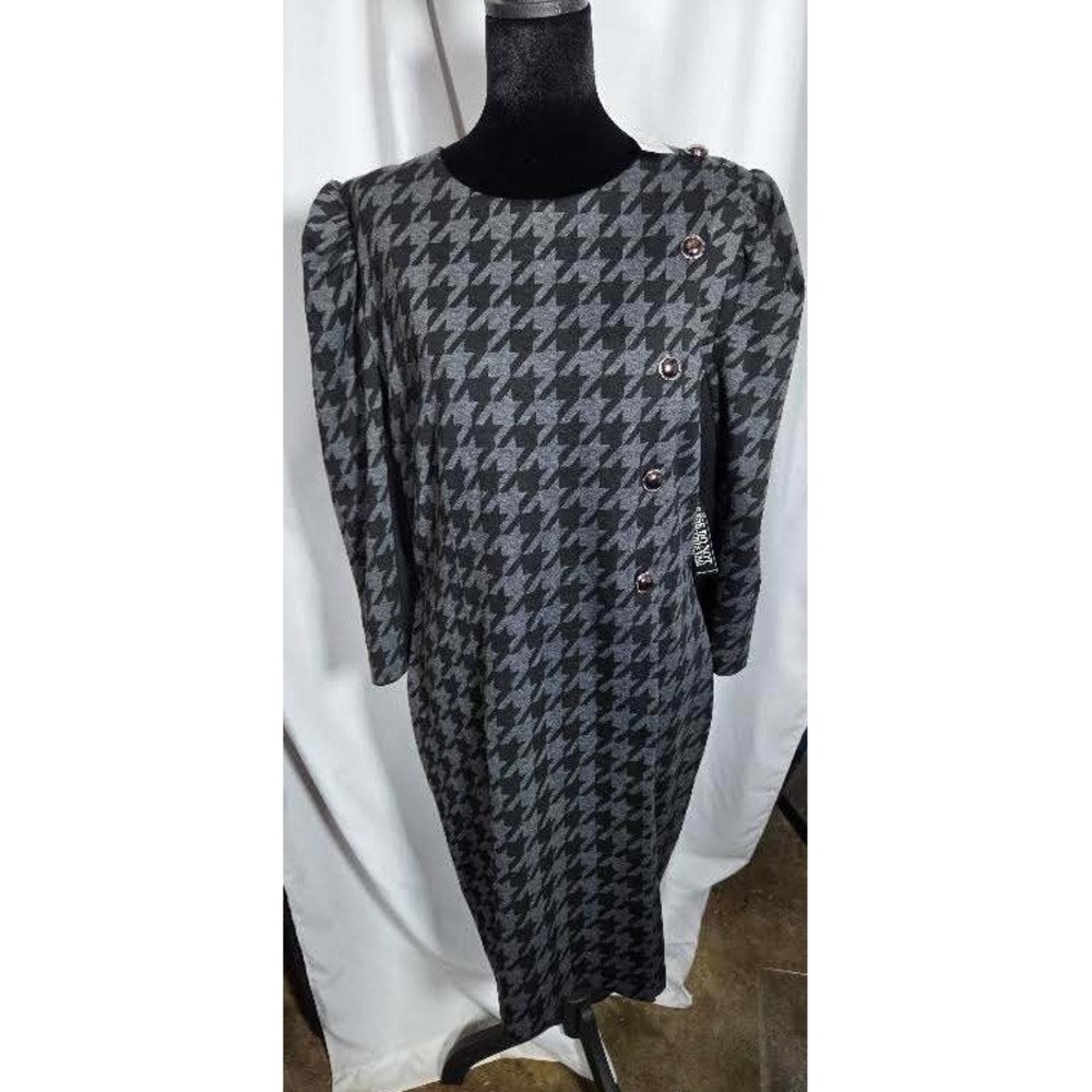 New York & Company Houndstooth Puff Shoulder Sheath Dress Grey Black XL NWT